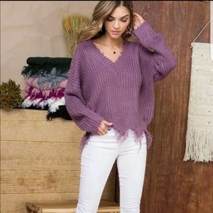 Frayed v-neck sweater